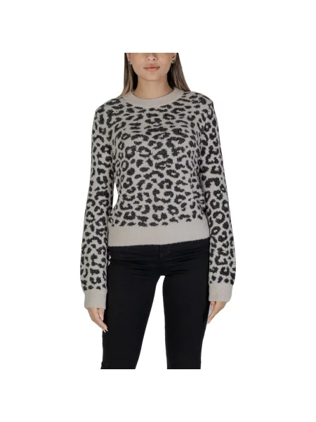 Pulover Jacqueline De Yong cu imprimeu animal print gri