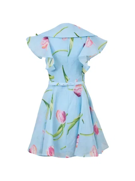 Rochie mini Leo Lin cu model floral cu imagine albastru
