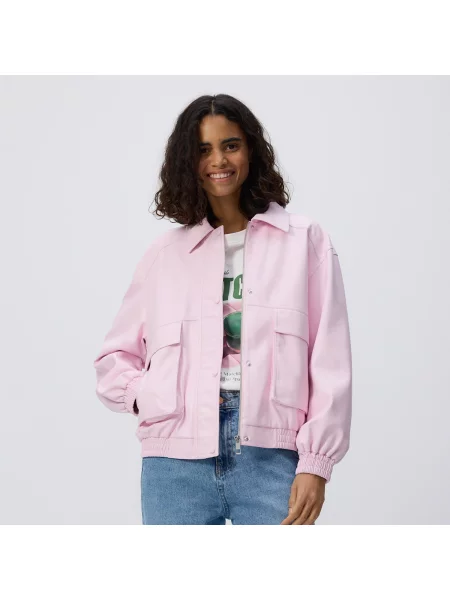Reserved Bomber bunda z umělé kůže růžová