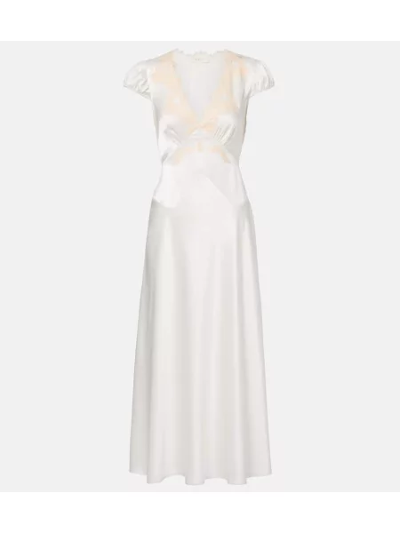 Jedwabna sukienka midi Dôen do kolan garniturowa biała