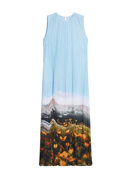 Desigual Vsakodnevna obleka Plisado Paisaje Svetlo modra