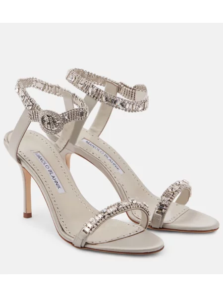 Satenaste sandali Manolo Blahnik bela