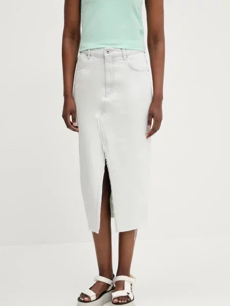 Hugo Blue fustă din denim midi drept albastru