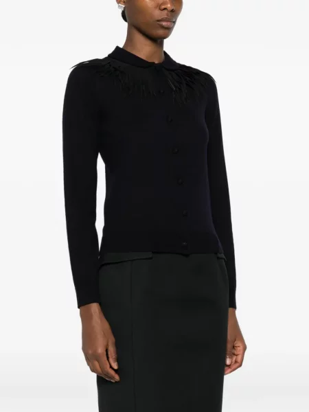 Dzianinowy kołnierzykowy kardigan N°21 niebieski