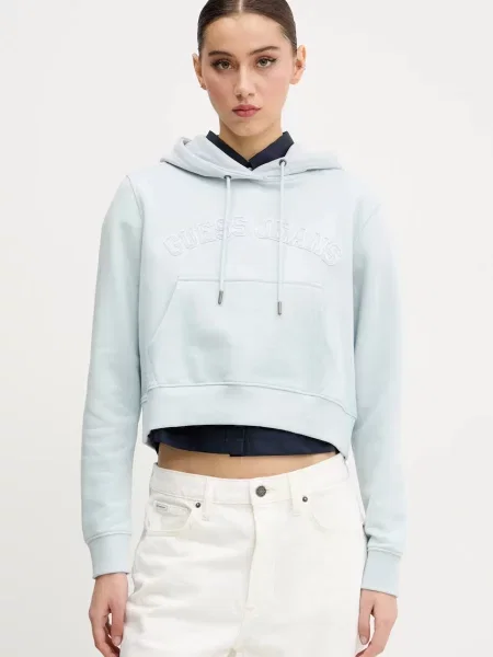 Guess Jeans bluza z kapturem z aplikacją niebieski