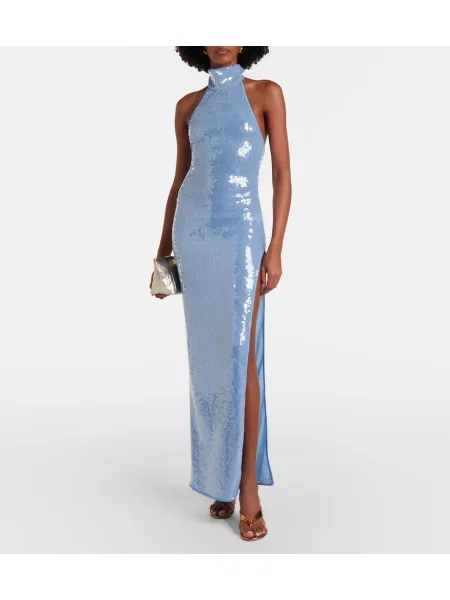 Rochie maxi Oseree cu gât halter albastru