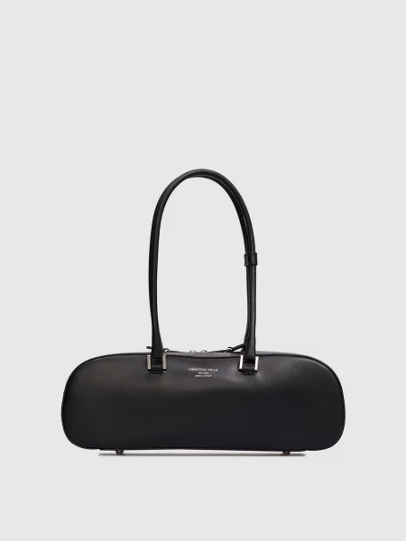 Шкіряна сумка-багет з контрастним логотипом Christian Villa чорна