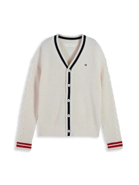 TOMMY HILFIGER Πλεκτή ζακέτα ελεφαντόδοντο / ναυτικό μπλε / φωτιάς κόκκινο