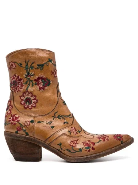 Cizme scurte Fauzian Jeunesse cu model floral maro