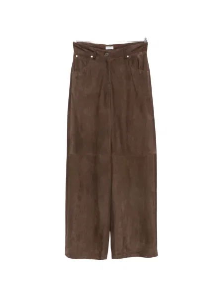Pantaloni Brunello Cucinelli din piele de căprioară maro