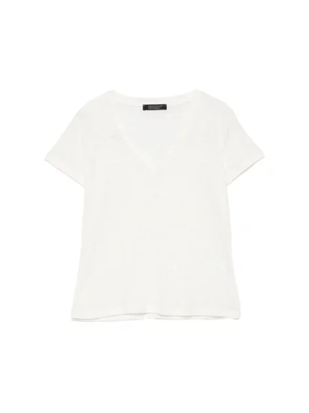 Lniana koszulka Aragona z dekoltem w serek biała