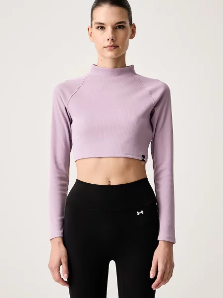 Under Armour tričko s dlouhým rukávem s bavlnou RIV RIB MOCK fialové