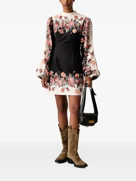 Lung rochie mini Farm Rio cu model floral negru