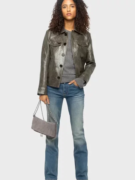 Шкіряна куртка Zadig&voltaire сіра