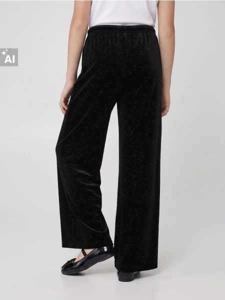 Sinsay Sametové kalhoty wide leg s brokátem černá
