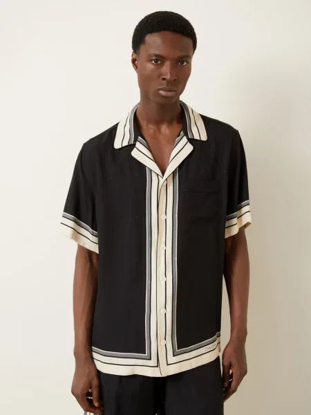 Dolce & Gabbana Resortní Košile Comfort Fit Z Hedvábí / béžová / tmavě šedá černá