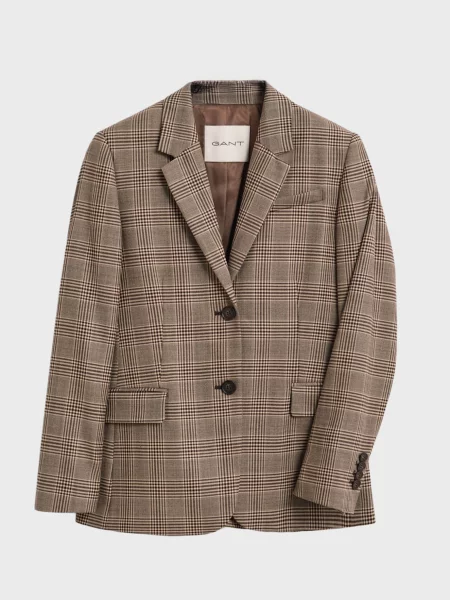 Вовняний картатий піджак Gant бежевий