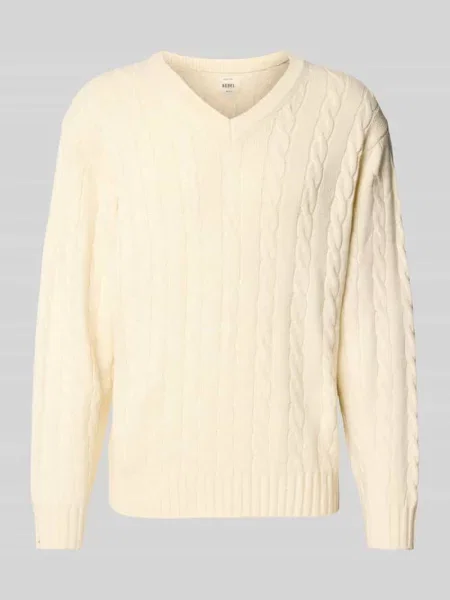 Sweter z dzianiny z prążkowanymi wykończeniami model ‘PELLE’ Redefined Rebel biały