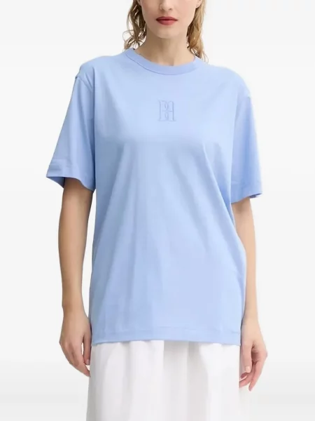 Tricou By Malene Birger cu broderie scurt albastru