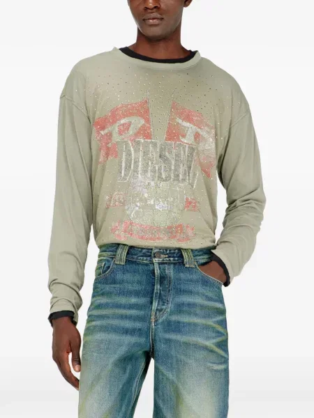 Lung tricou Diesel zdrențuiți verde