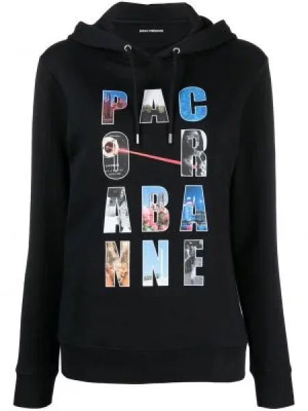 Hanorac cu glugă Rabanne cu imagine cu cordon negru