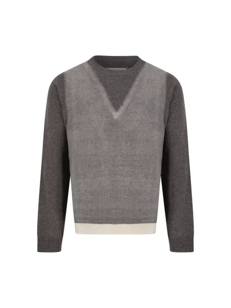 Sweter Maison Margiela z dekoltem w serek wełniany brązowy