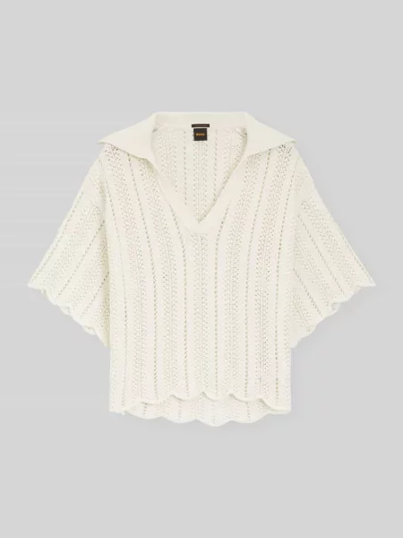 Sweter o kroju relaxed fit z dzianinową fakturą Boss Orange biały