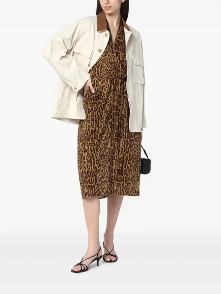 Sukienka midi 6397 z nadrukiem w panterkę brązowa