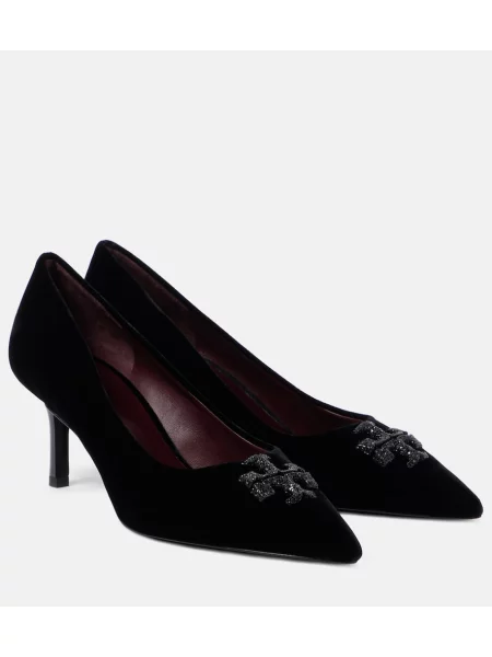 Pantofi cu toc Tory Burch de catifea negru