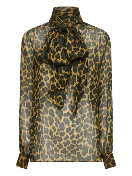 Блуза Saint Laurent с принт с леопардов принт кафяво