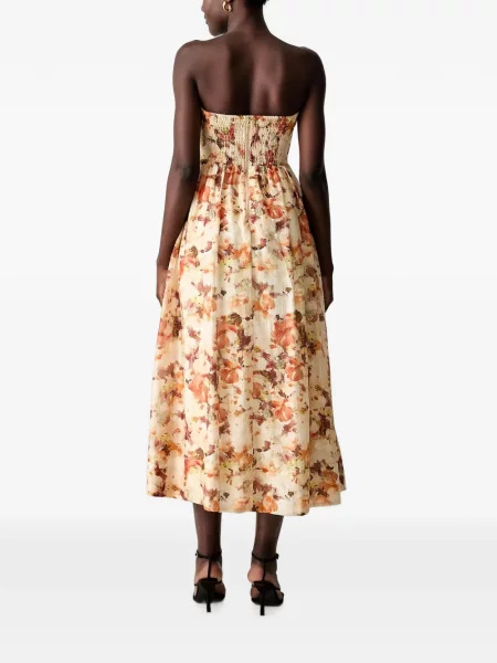 Rochie midi Bardot cu model floral cu imagine portocaliu