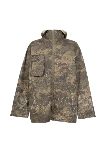 Geacă Kamiya cu glugă cu model paisley verde
