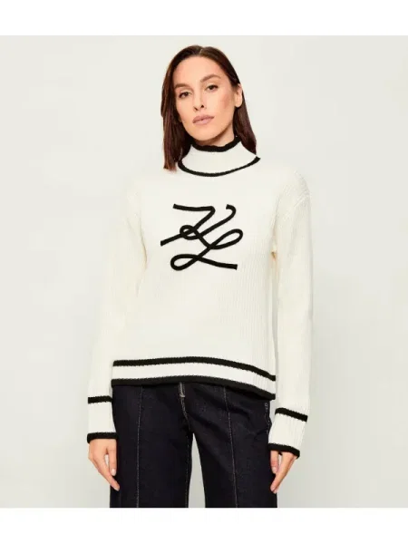 Karl Lagerfeld pulover de lână cu turtleneck alb