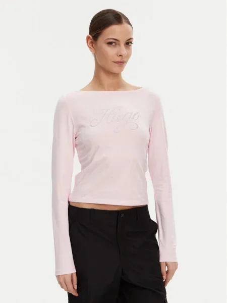 Блуза с дълги ръкави Hugo Blue розово синьо