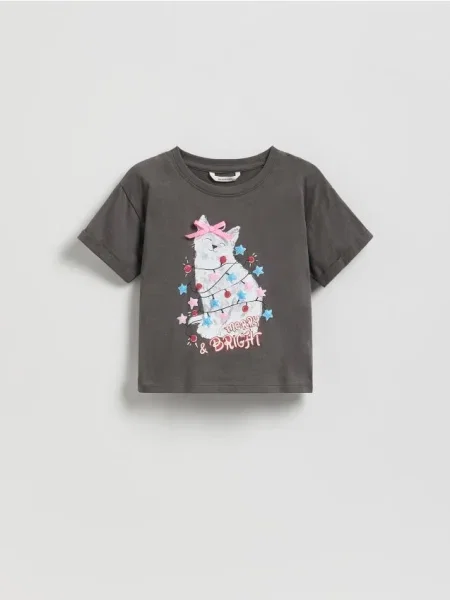 Reserved Świąteczny t-shirt z nadrukiem ciemnoszary