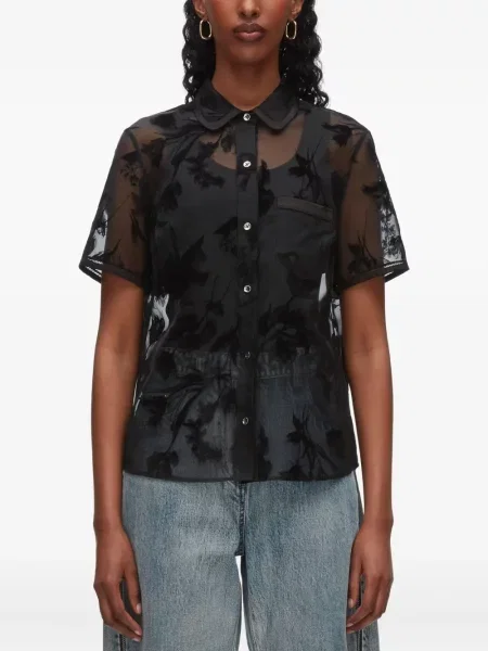 Cămașă 3.1 Phillip Lim cu model floral scurtă negru