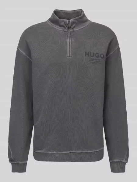 Bluza z nadrukiem z logo kołnierz zapinany Hugo Blue szara