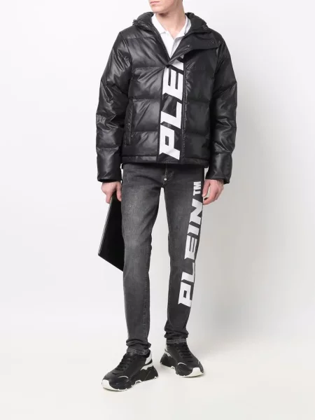 Raštuotas striukė Philipp Plein su gobtuvu juoda