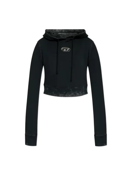 Bluza z kapturem Diesel z kapturem z nadrukiem o krotszym kroju czarna