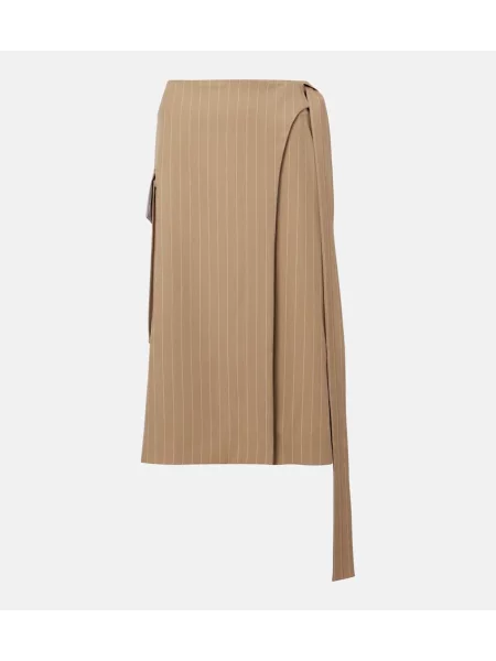 Spódnica midi Victoria Beckham wełniana w paski do kolan beżowa