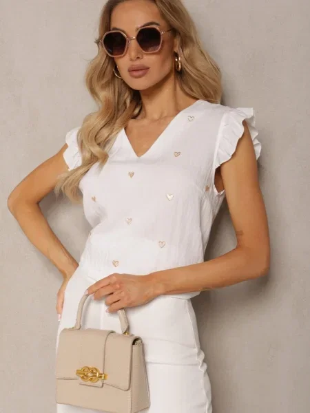Bluză Top Vascoză cu Inimi Brodate și Volane Darwilla albă