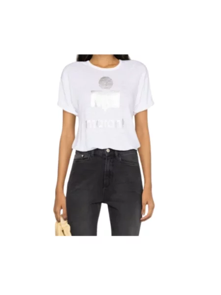 Koszulka Isabel Marant Etoile w jednolitym kolorze z krótkim rękawem casual biała