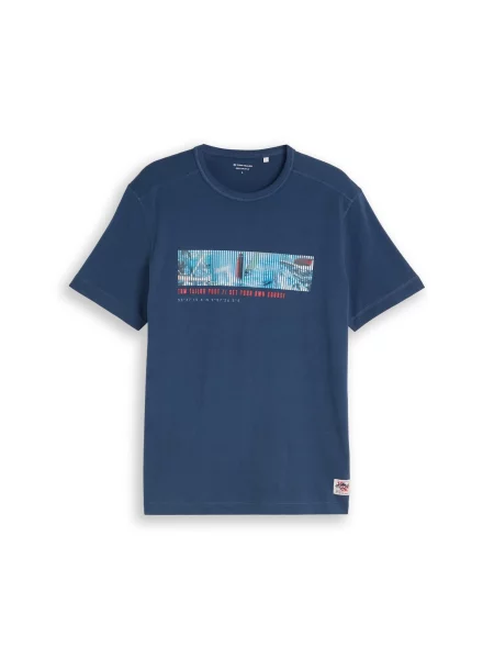 TOM TAILOR Tricou azur / albastru închis / roșu cireș alb