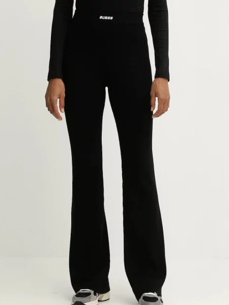 Панталон с вълна Guess FLAMINIA с разкроени краища с висока талия черно