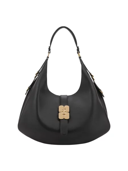 Duża torebka skórzana Ganni skórzana elegancka czarna