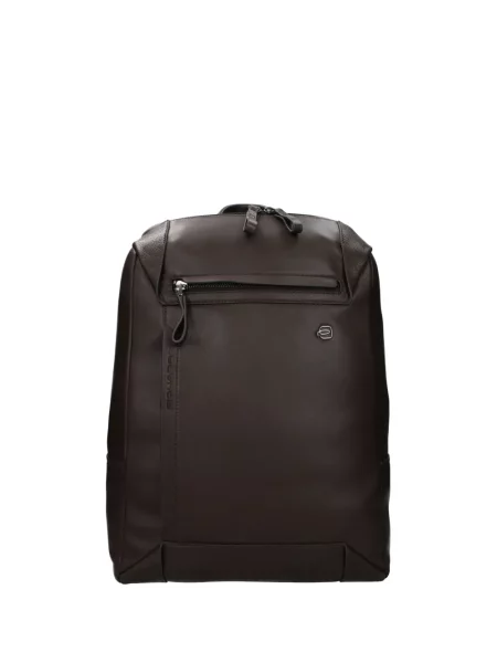 Rucsac Piquadro din piele cu autograf maro