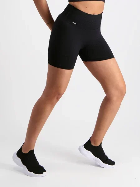 Kolarki midi z wysokim stanem squat proof Ribbed Seamless czarne
