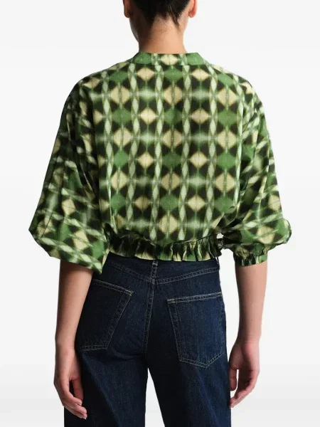 Bluză Cara Cara cu imagine cu imprimeu geometric verde
