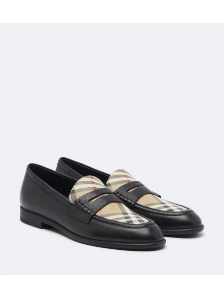 Pantofi loafer Burberry din piele în carouri negru