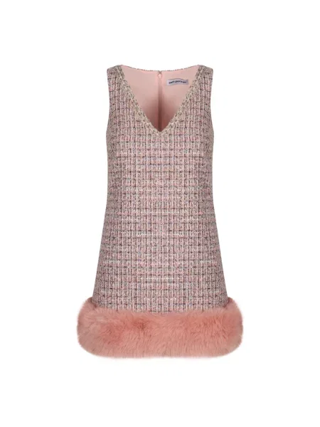 Sukienka mini Self-portrait tweedowa bez rękawów różowa